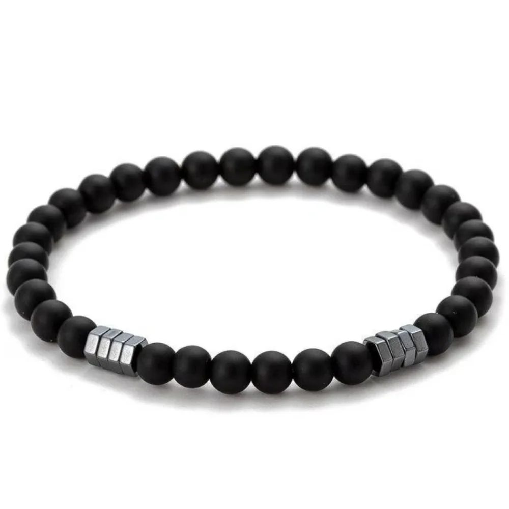 Natural Black Agate & Hematite 7.5
